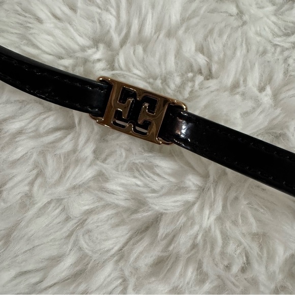 Escada Black Leather Belt with Gold Buckle Size 40